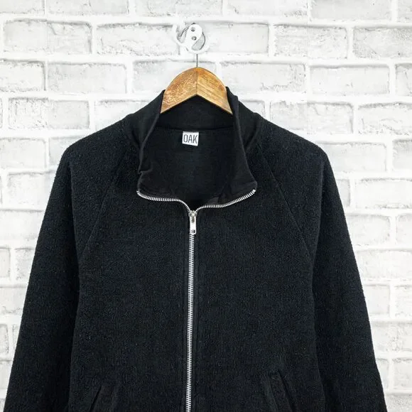 OAK NYC French terry full zip up Jacket Black Raw hem size Large - Picture 4 of 8